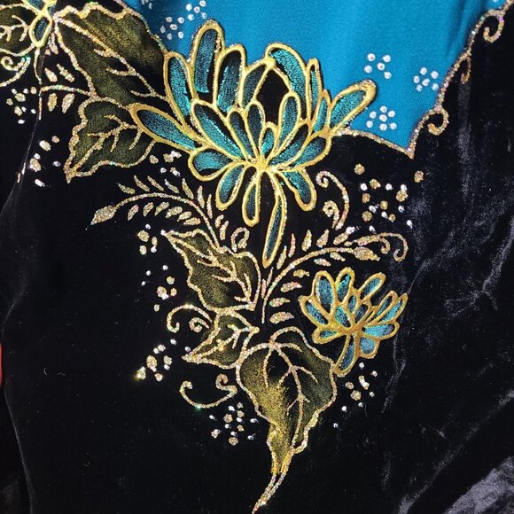 Velvet Silky Cheongsam Full Length Dress Gothic Small Mandarin Gilded Glitter - Picture 5 of 8